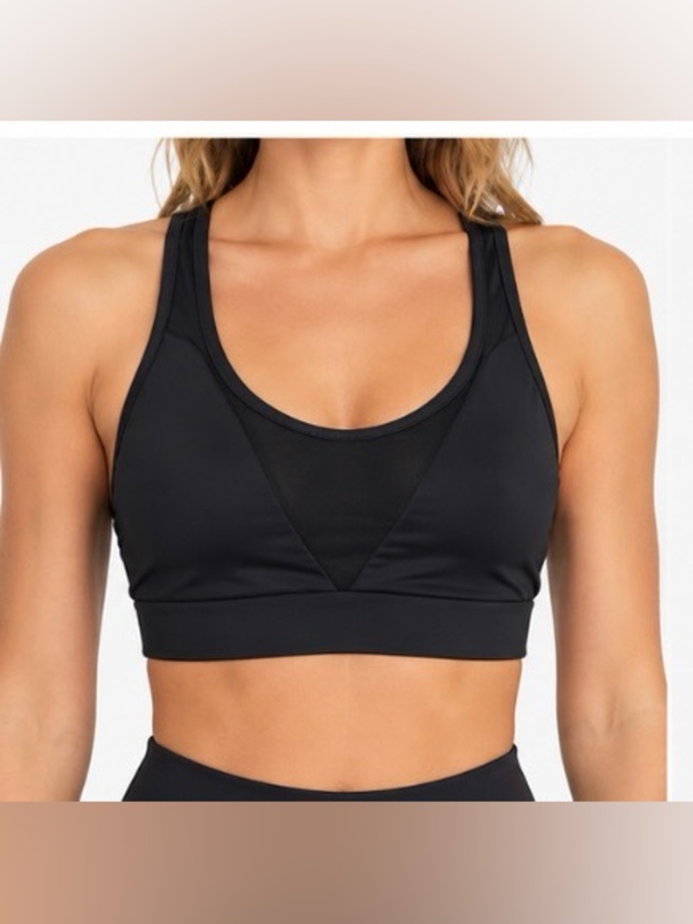 Alo Yoga Black Mesh Racerback Sports Bra Longline Athletic Workout Top